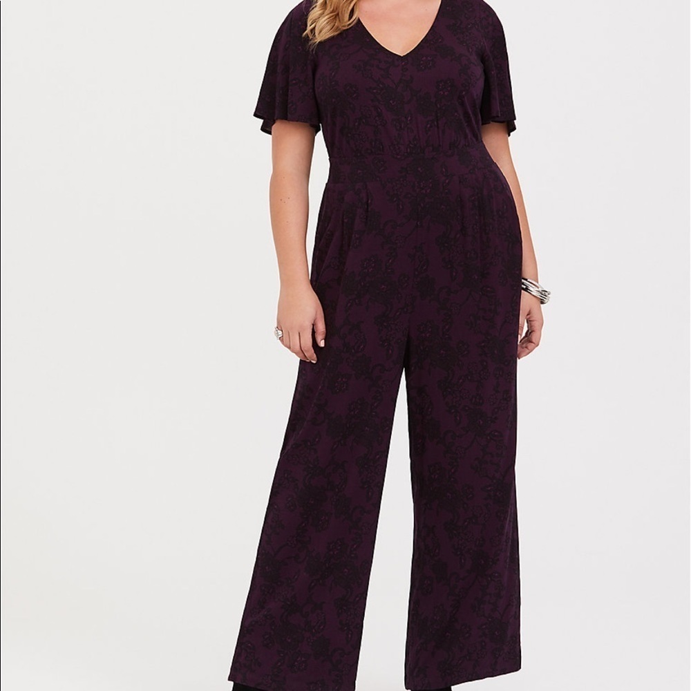 TORRID plum PRINT WIDE LEG CHALLIS JUMPSUIT 3x